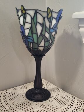 PartyLite Candle Holder 11.5" Tall Blue Green White Tiffany Style
